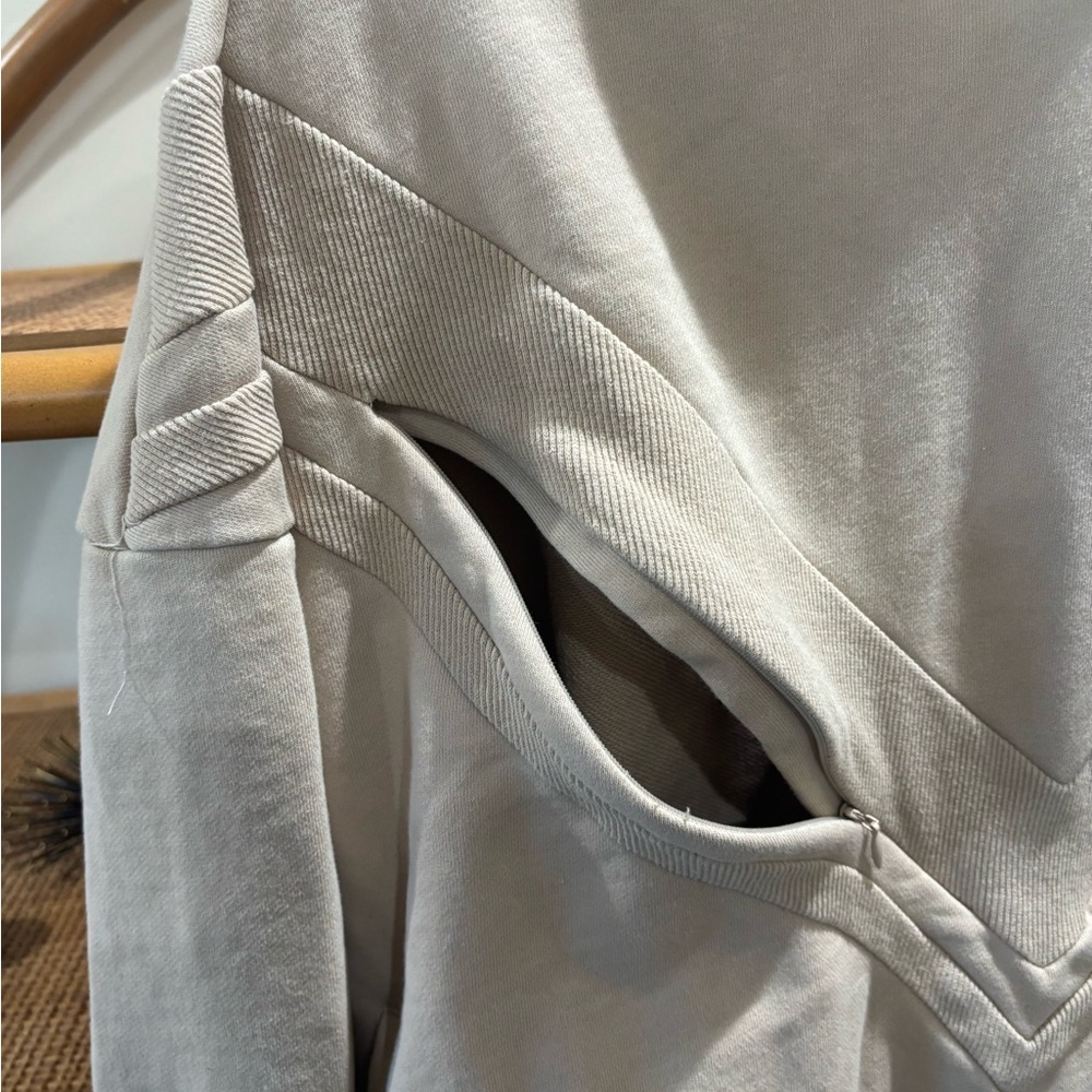Women's Beige Hooded Sweatshirt - Casual Pullover Hoodie - Picture 5 of 8